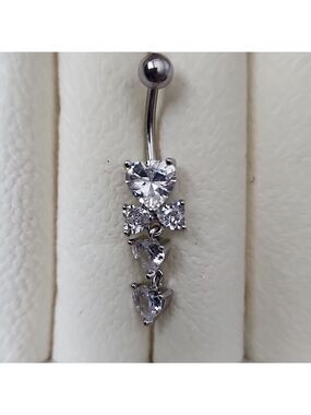 14 G SURGICAL STEEL DANGLE  Heart  BELLY BUTTON Simulated Diamond